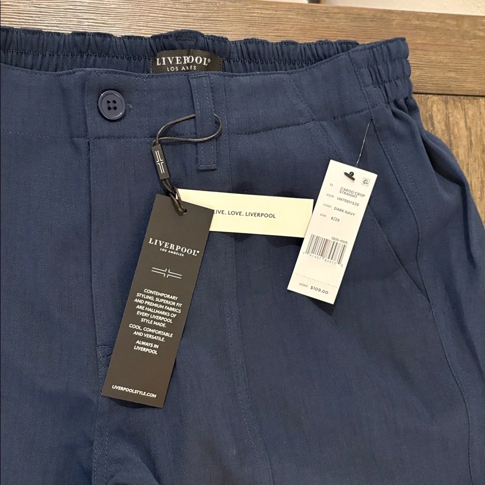 NWT [Liverpool] LA Hi-rise Cargo Crop Straight Pants Dark Navy Blue Women’s 8/29 - Picture 7 of 12